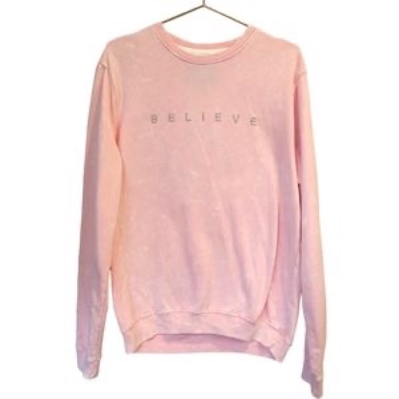 Blind Rooster Pink “Believe” Crew Neck Embroidered Sweatshirt Large - Picture 2 of 6